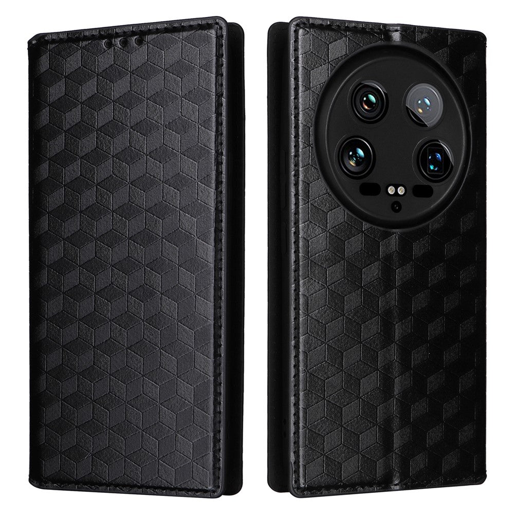 For Xiaomi 14 Ultra Leather Case Rhombus Imprinted Flip Stand Phone Protector