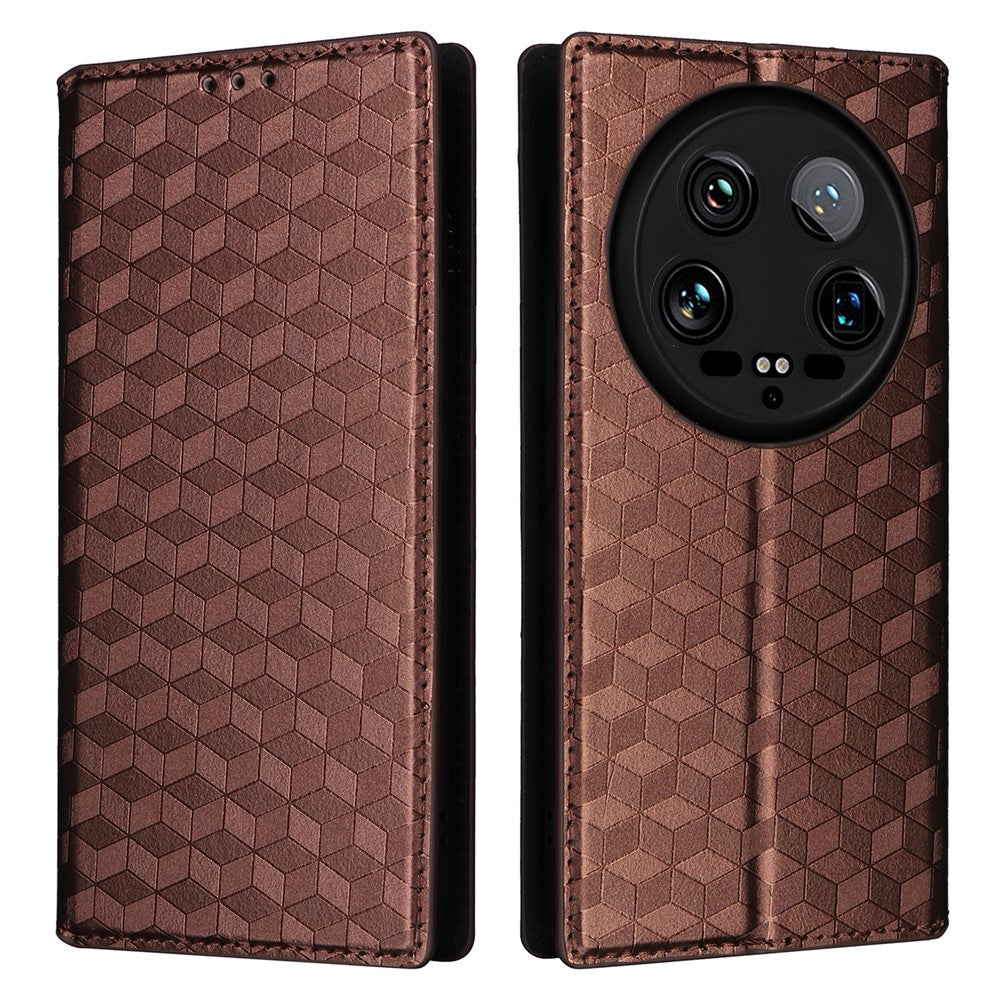 For Xiaomi 14 Ultra Leather Case Rhombus Imprinted Flip Stand Phone Protector