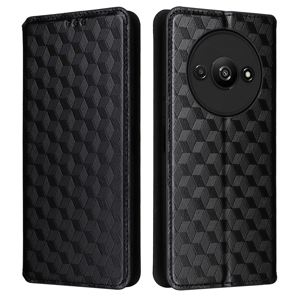 For Xiaomi Redmi A3 4G / Poco C61 4G Case Wallet PU Leather Phone Cover Rhombus Imprinted