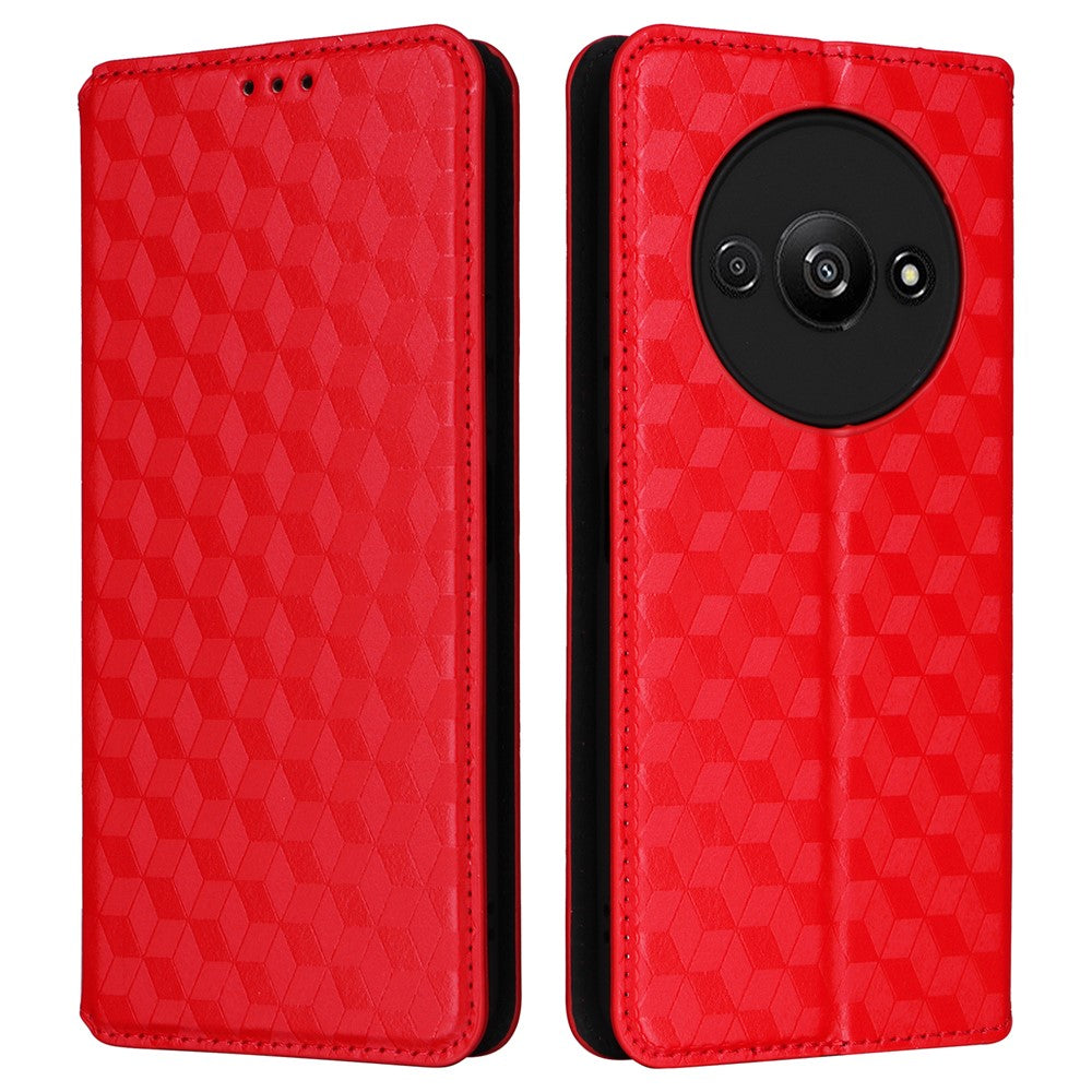 For Xiaomi Redmi A3 4G / Poco C61 4G Case Wallet PU Leather Phone Cover Rhombus Imprinted