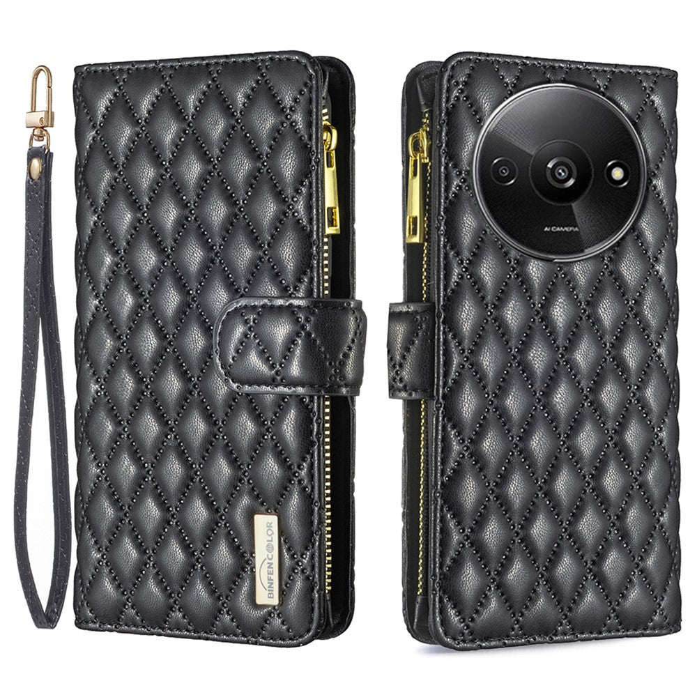 BINFEN COLOR BF Style-15 For Xiaomi Redmi A3 4G / Poco C61 4G Case Zipper Flip Shockproof Leather Phone Cover