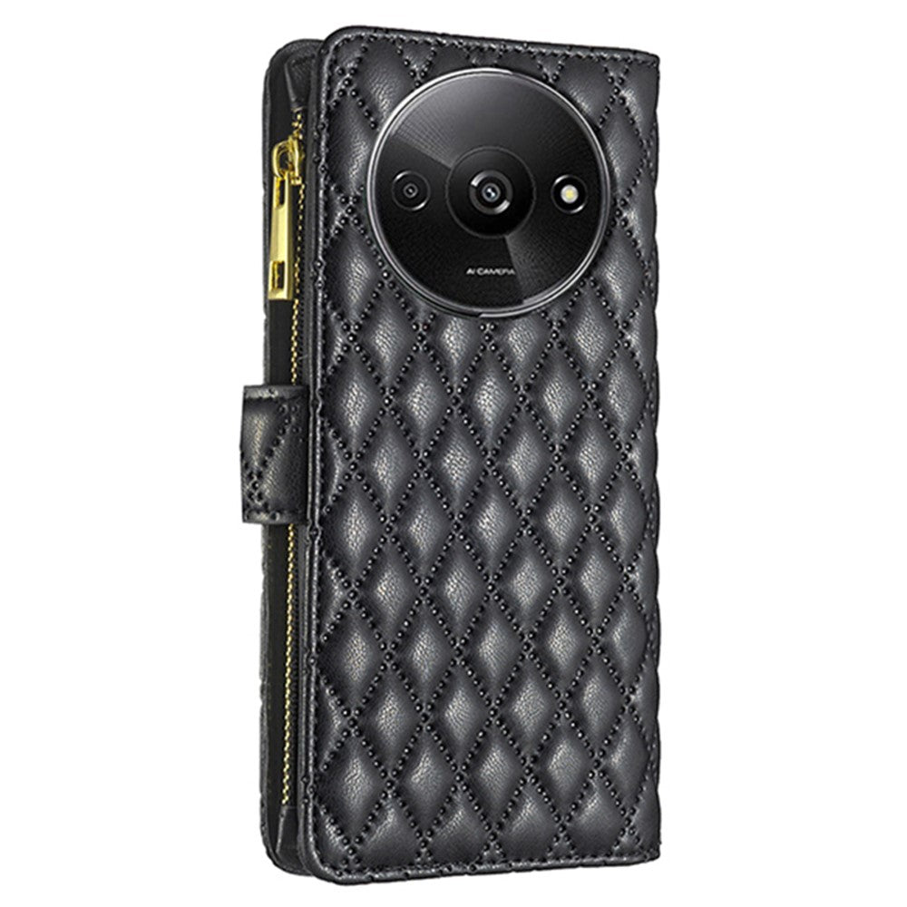 BINFEN COLOR BF Style-15 For Xiaomi Redmi A3 4G / Poco C61 4G Case Zipper Flip Shockproof Leather Phone Cover