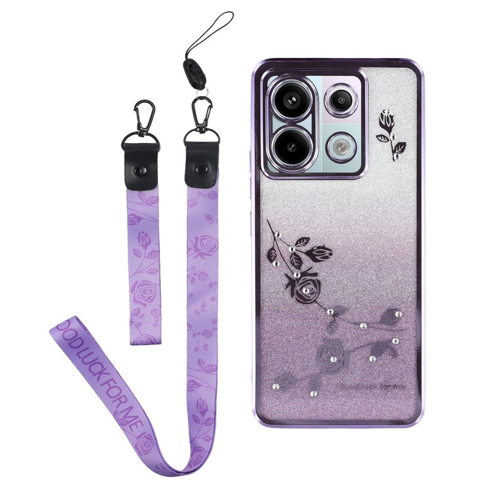 KADEM For Xiaomi Redmi Note 13 Pro 5G / Poco X6 5G Case Flower Pattern TPU Cover with Lanyard