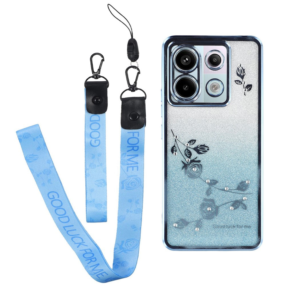KADEM For Xiaomi Redmi Note 13 Pro 5G / Poco X6 5G Case Flower Pattern TPU Cover with Lanyard
