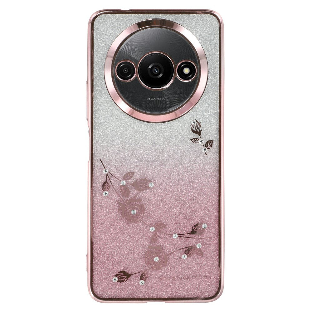 KADEM For Xiaomi Redmi A3 / Poco C61 4G Glitter Flower Case Rhinestone Decor Flexible TPU Phone Cover