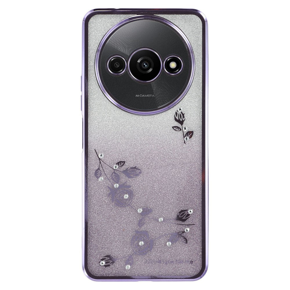KADEM For Xiaomi Redmi A3 / Poco C61 4G Glitter Flower Case Rhinestone Decor Flexible TPU Phone Cover