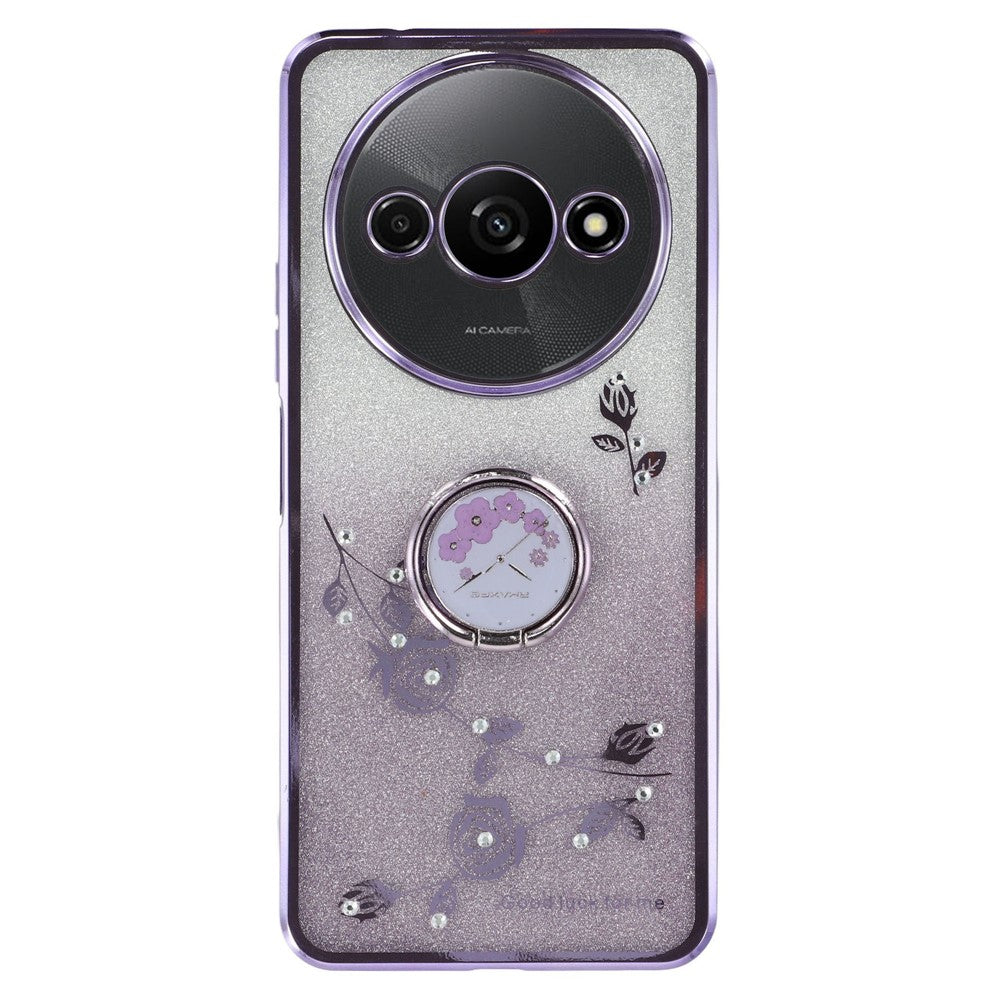 KADEM For Xiaomi Redmi A3 / Poco C61 4G TPU Case Rhinestone Flower Back Cover Ring Kickstand