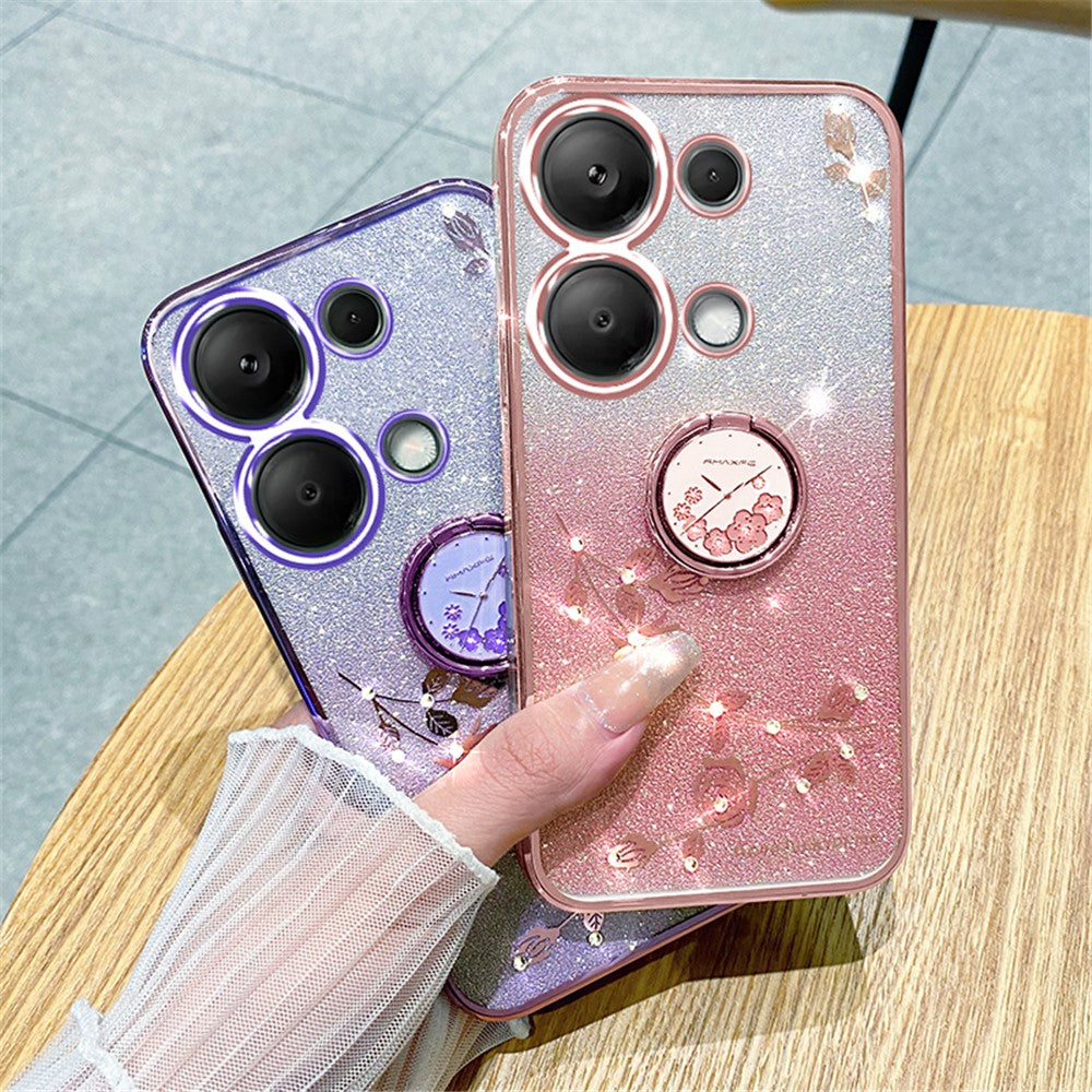 KADEM För Xiaomi Redmi Note 13 Pro 4G / Poco M6 Pro 4G mobilskal Strass Dekor Ring Stativ TPU Skal
