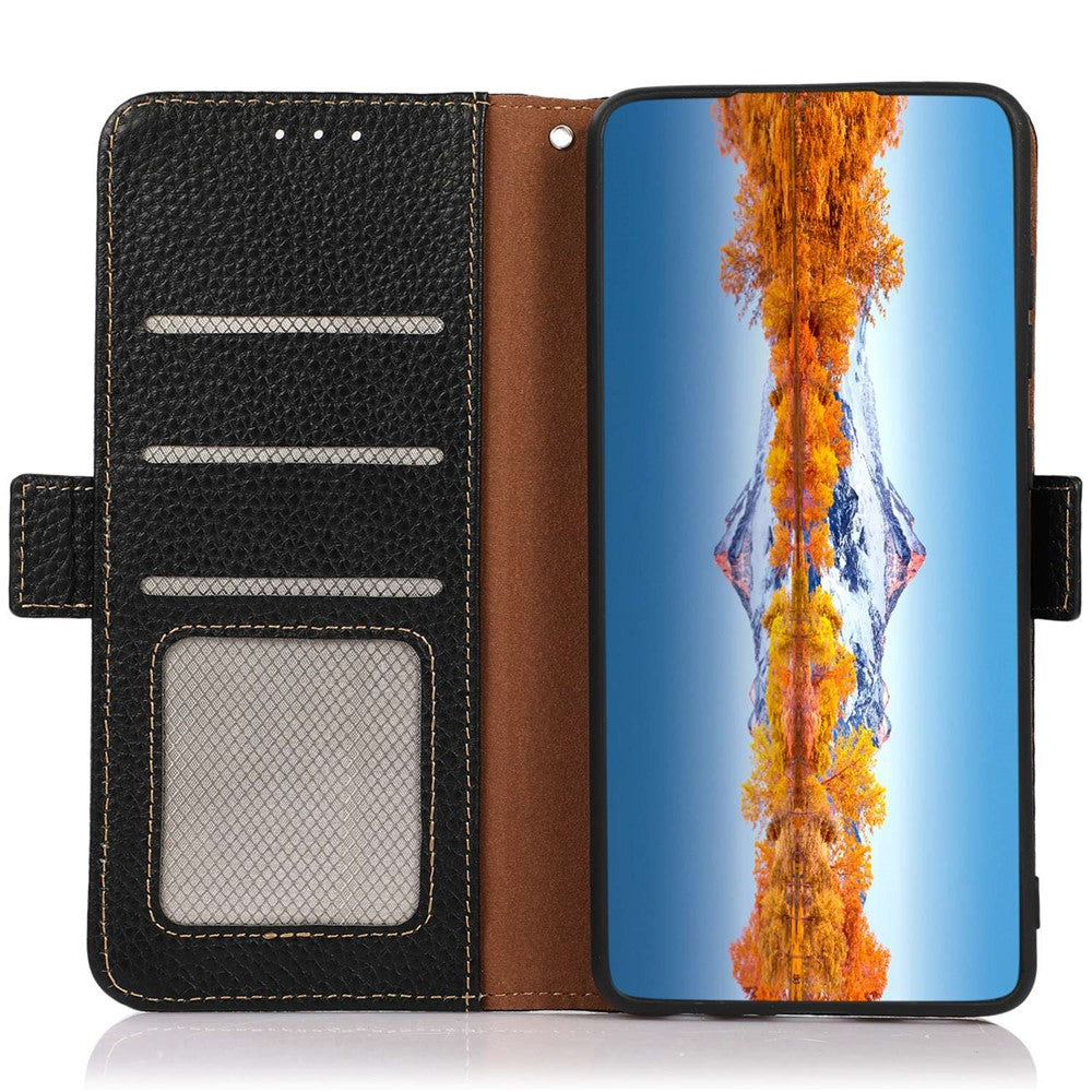KHAZNEH For Xiaomi Redmi Note 13 4G Wallet Case Genuine Cow Leather+TPU Phone Cover