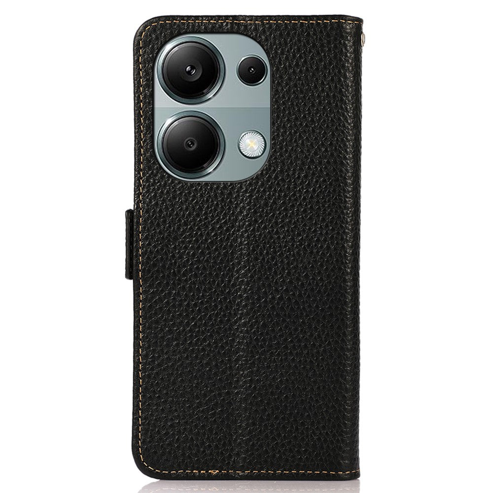 KHAZNEH For Xiaomi Redmi Note 13 4G Wallet Case Genuine Cow Leather+TPU Phone Cover