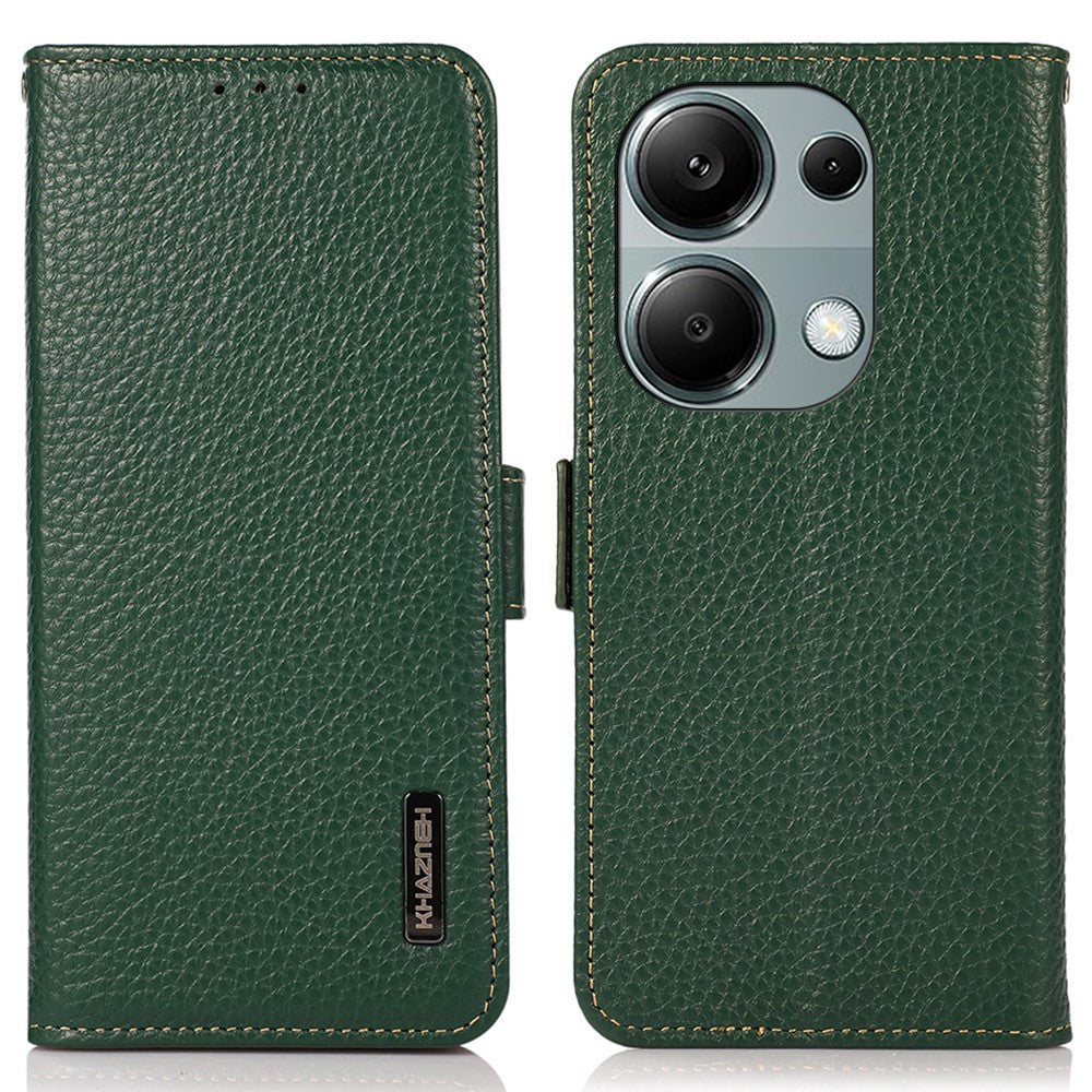 KHAZNEH For Xiaomi Redmi Note 13 4G Wallet Case Genuine Cow Leather+TPU Phone Cover
