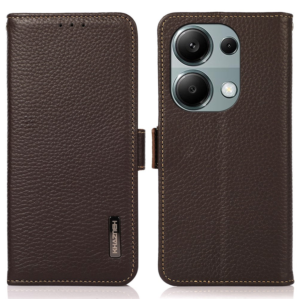 KHAZNEH For Xiaomi Redmi Note 13 4G Wallet Case Genuine Cow Leather+TPU Phone Cover