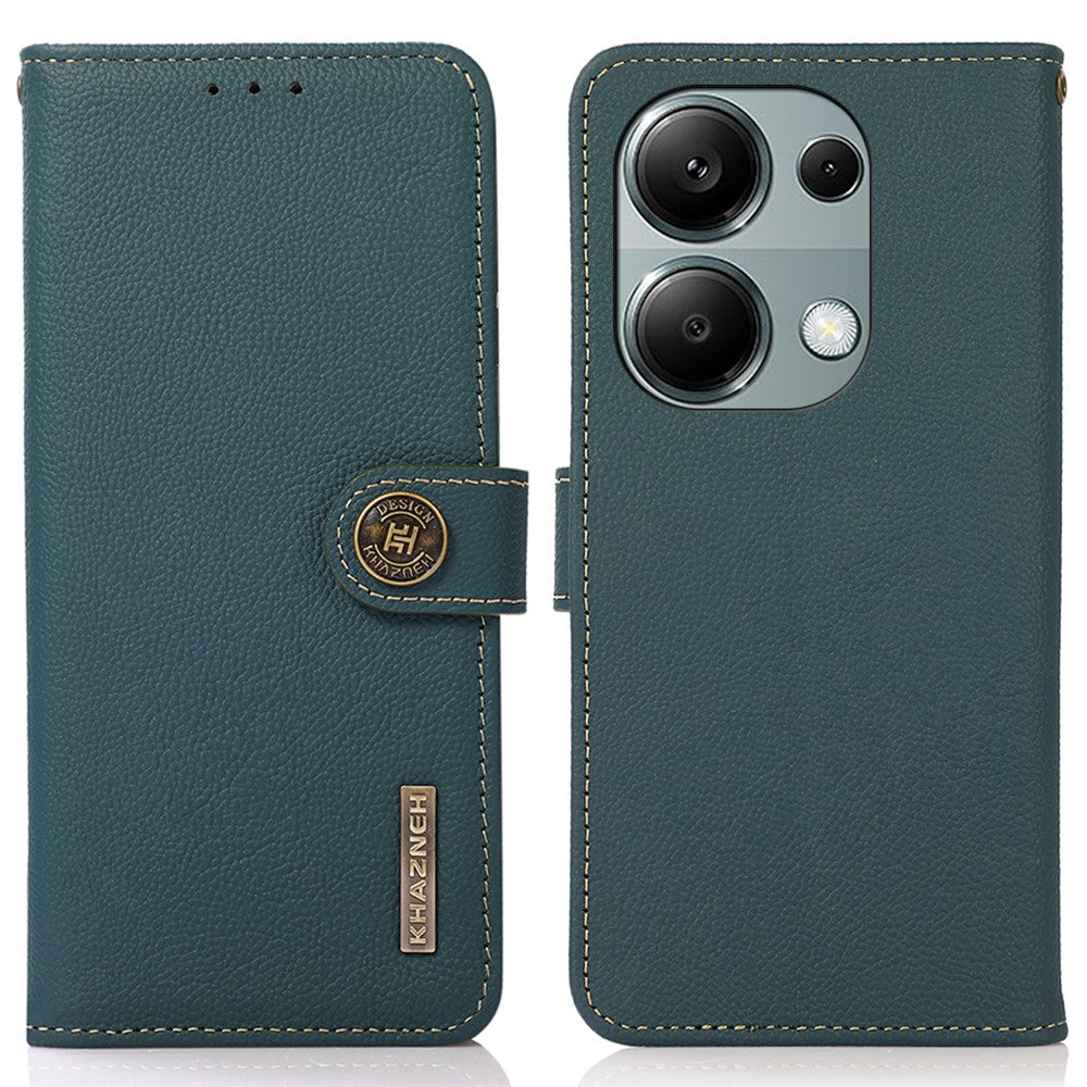 KHAZNEH For Xiaomi Redmi Note 13 4G Case Genuine Cow Leather Phone Wallet Cover RFID Blocking