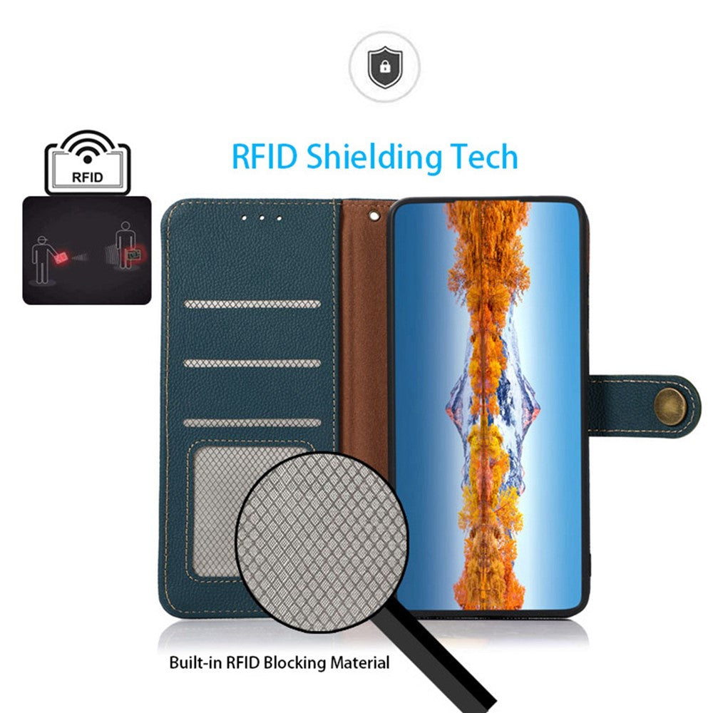 KHAZNEH For Xiaomi Redmi Note 13 4G Case Genuine Cow Leather Phone Wallet Cover RFID Blocking