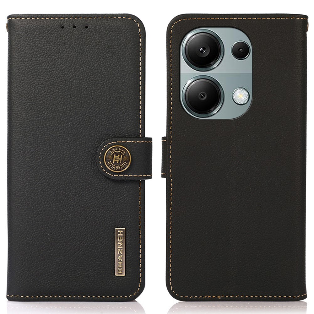 KHAZNEH For Xiaomi Redmi Note 13 4G Case Genuine Cow Leather Phone Wallet Cover RFID Blocking
