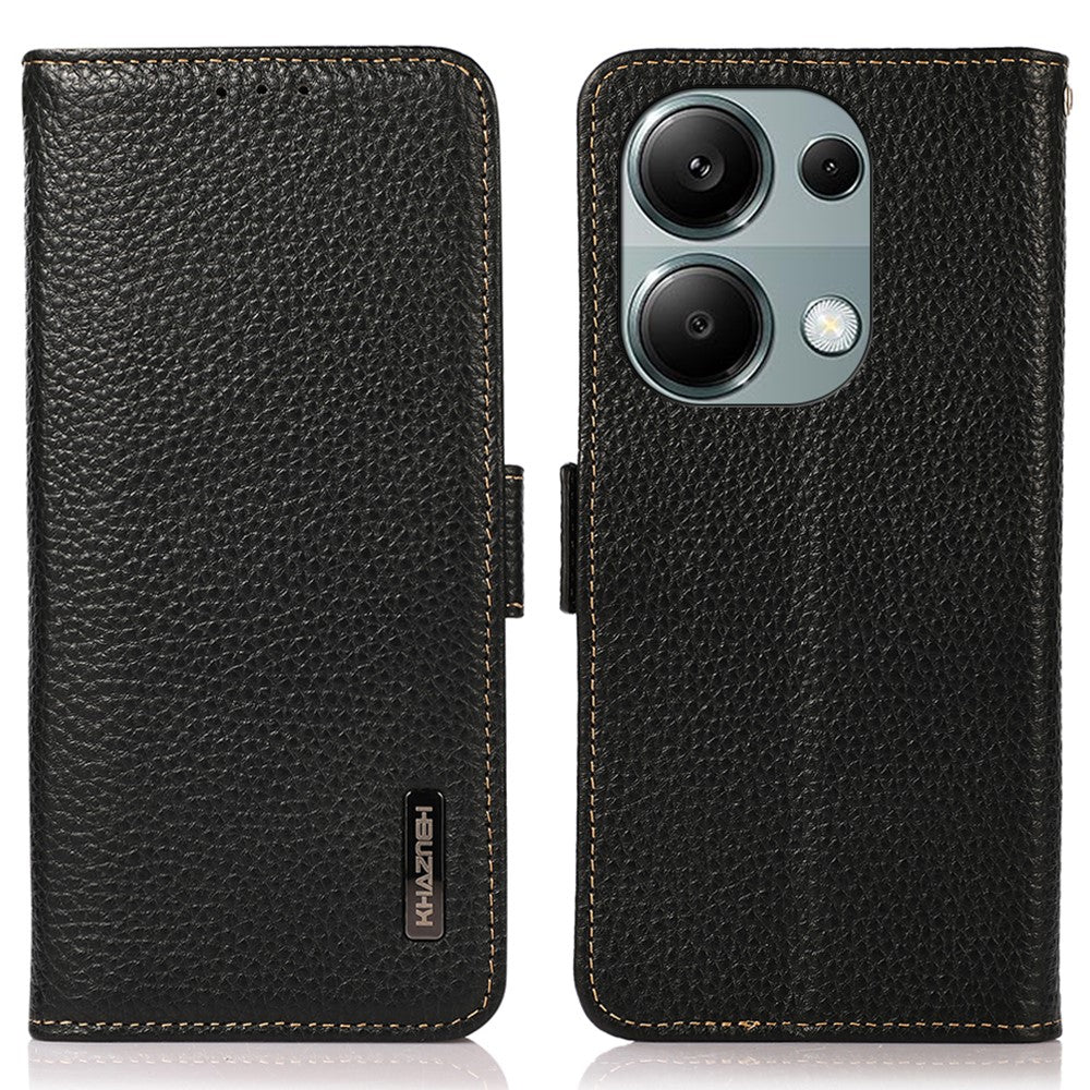 KHAZNEH For Xiaomi Redmi Note 13 Pro 4G / Poco M6 Pro 4G Wallet Case RFID Blocking Genuine Cow Leather Phone Cover