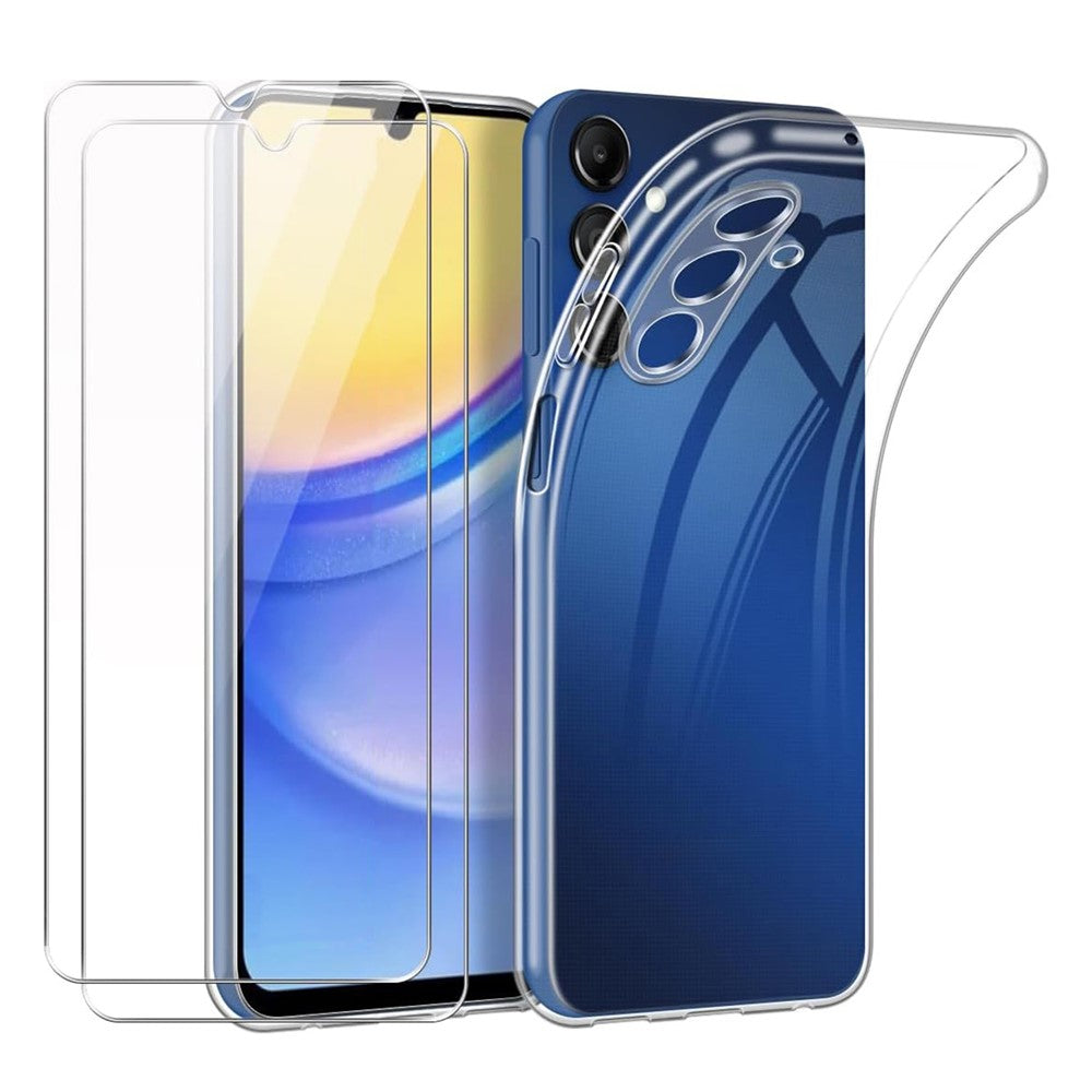 Samsung Galaxy A05s 4G-cover, fleksibelt TPU-mobilcover med 2 stk. 2.5D Arc-hærdet glasfilm