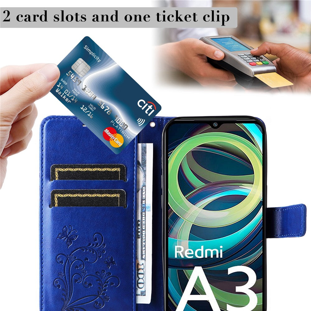 For Xiaomi Redmi A3 4G / Poco C61 4G Wallet Case Floral Butterfly Imprinted Leather Phone Cover Stand