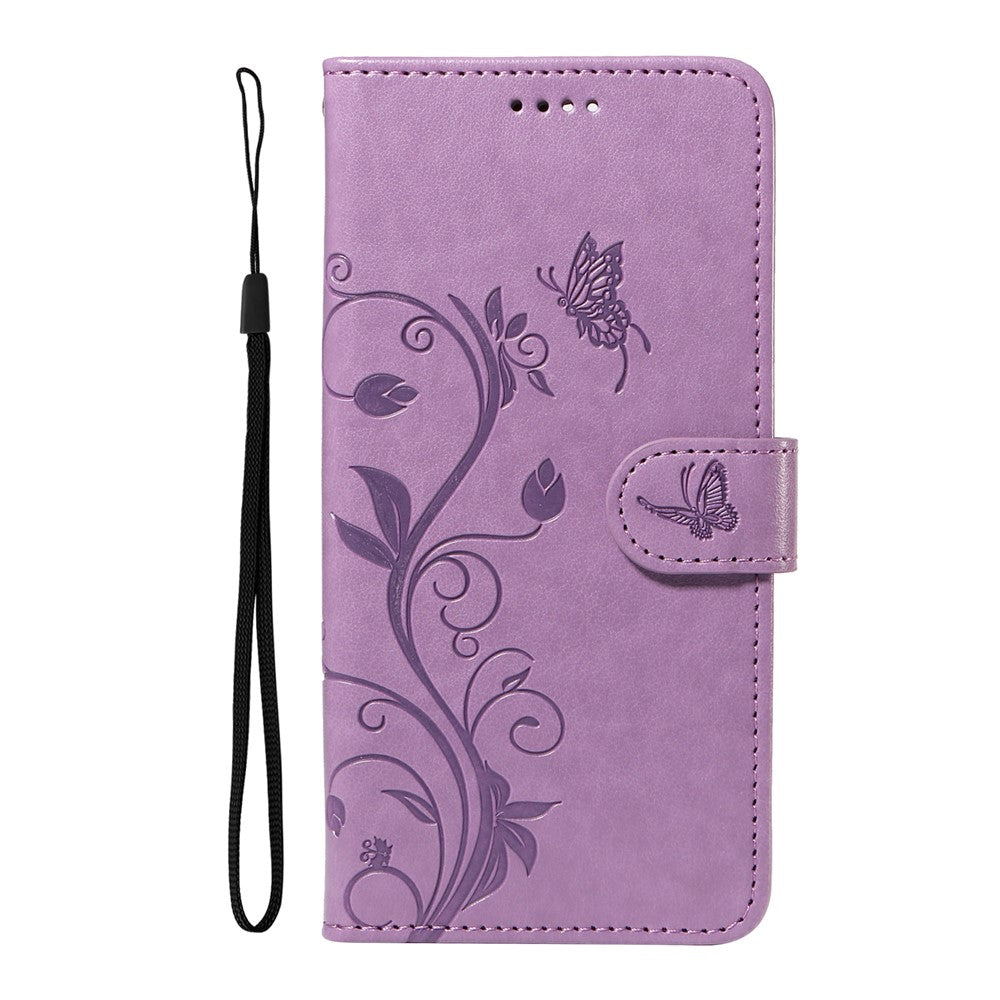 For Xiaomi Redmi A3 / Poco C61 4G PU Leather Cases Flower Pattern Wallet Stand Phone Cover with Strap