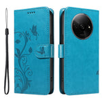 For Xiaomi Redmi A3 / Poco C61 4G PU Leather Cases Flower Pattern Wallet Stand Phone Cover with Strap