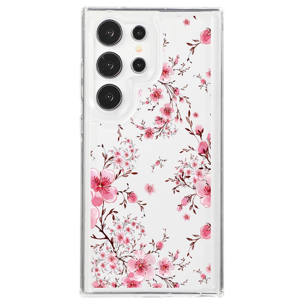 For Samsung Galaxy S23 Ultra Clear Case TPU Airbag Protection Back Phone Cover with Flower Pattern