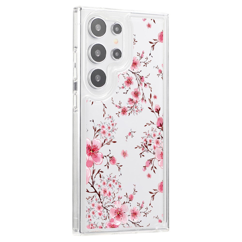 For Samsung Galaxy S23 Ultra Clear Case TPU Airbag Protection Back Phone Cover with Flower Pattern
