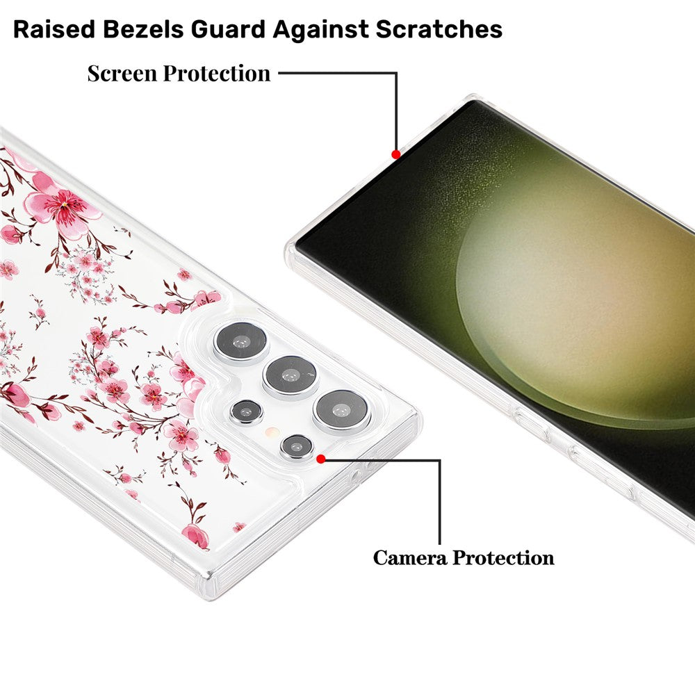 For Samsung Galaxy S23 Ultra Clear Case TPU Airbag Protection Back Phone Cover with Flower Pattern