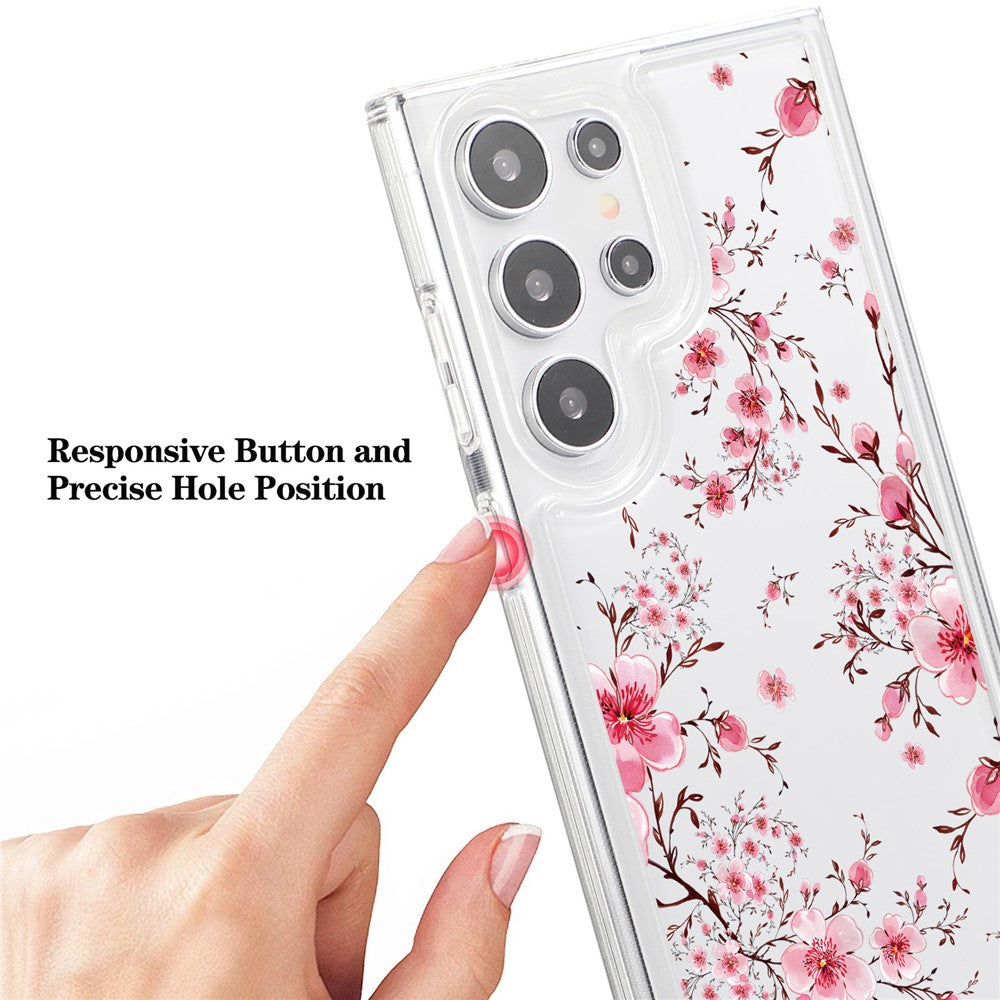 For Samsung Galaxy S23 Ultra Clear Case TPU Airbag Protection Back Phone Cover with Flower Pattern