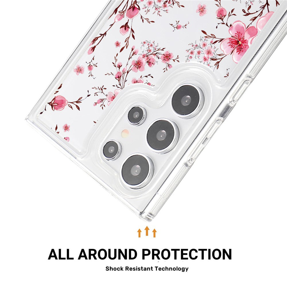 For Samsung Galaxy S23 Ultra Clear Case TPU Airbag Protection Back Phone Cover with Flower Pattern