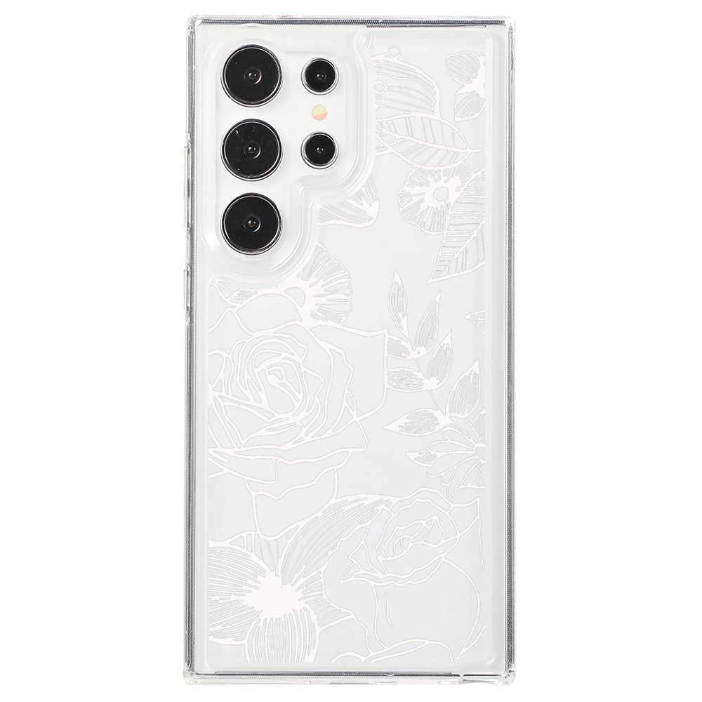 For Samsung Galaxy S23 Ultra Clear Case TPU Airbag Protection Back Phone Cover with Flower Pattern