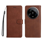 For Xiaomi 14 Ultra Case Solid Color Leather Mobile Cover Wallet Stand with Strap