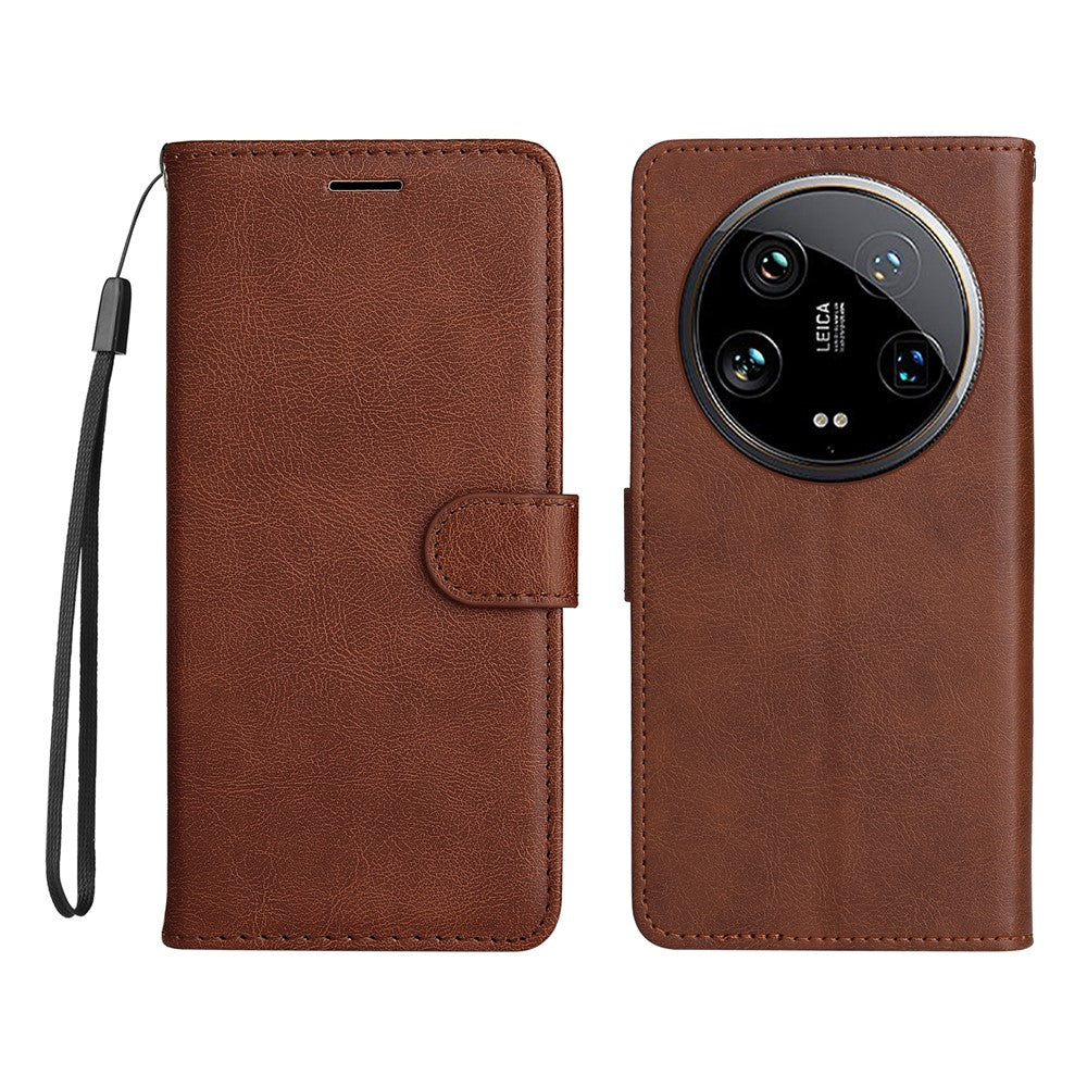 For Xiaomi 14 Ultra Case Solid Color Leather Mobile Cover Wallet Stand with Strap