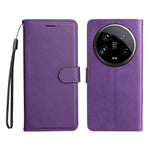For Xiaomi 14 Ultra Case Solid Color Leather Mobile Cover Wallet Stand with Strap