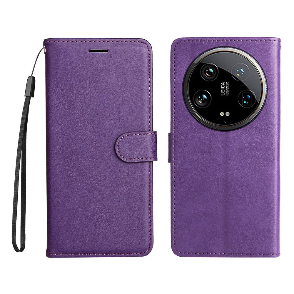 For Xiaomi 14 Ultra Case Solid Color Leather Mobile Cover Wallet Stand with Strap