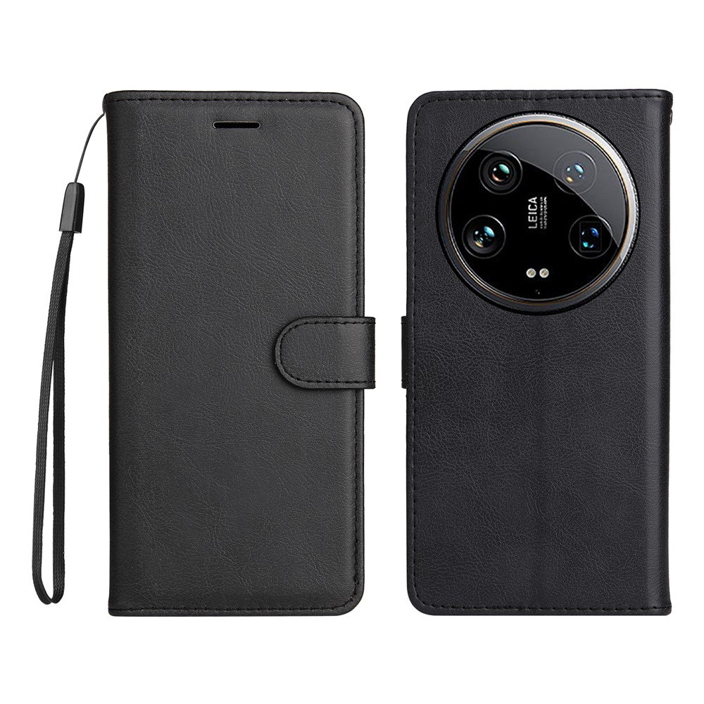 For Xiaomi 14 Ultra Case Solid Color Leather Mobile Cover Wallet Stand with Strap