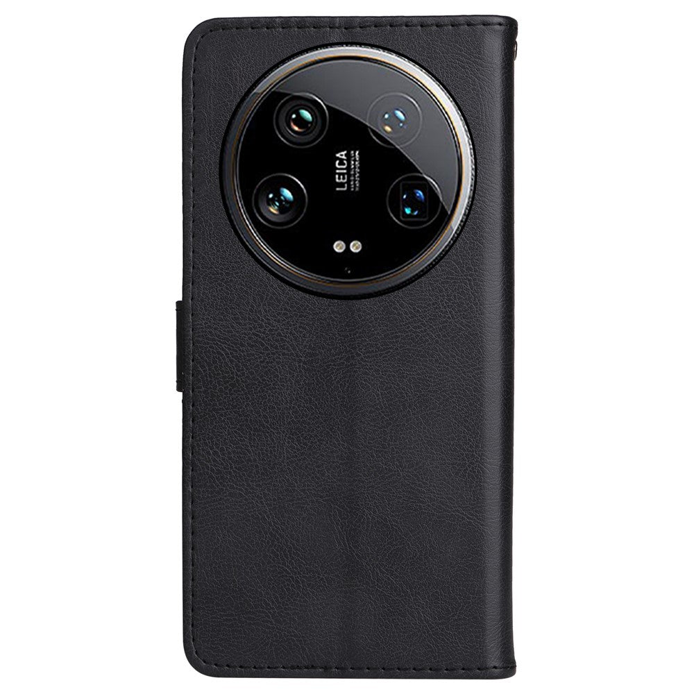 For Xiaomi 14 Ultra Case Solid Color Leather Mobile Cover Wallet Stand with Strap
