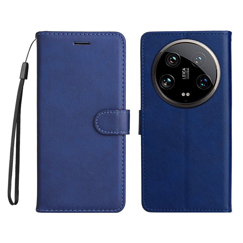 For Xiaomi 14 Ultra Case Solid Color Leather Mobile Cover Wallet Stand with Strap