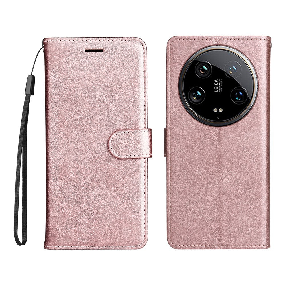 For Xiaomi 14 Ultra Case Solid Color Leather Mobile Cover Wallet Stand with Strap
