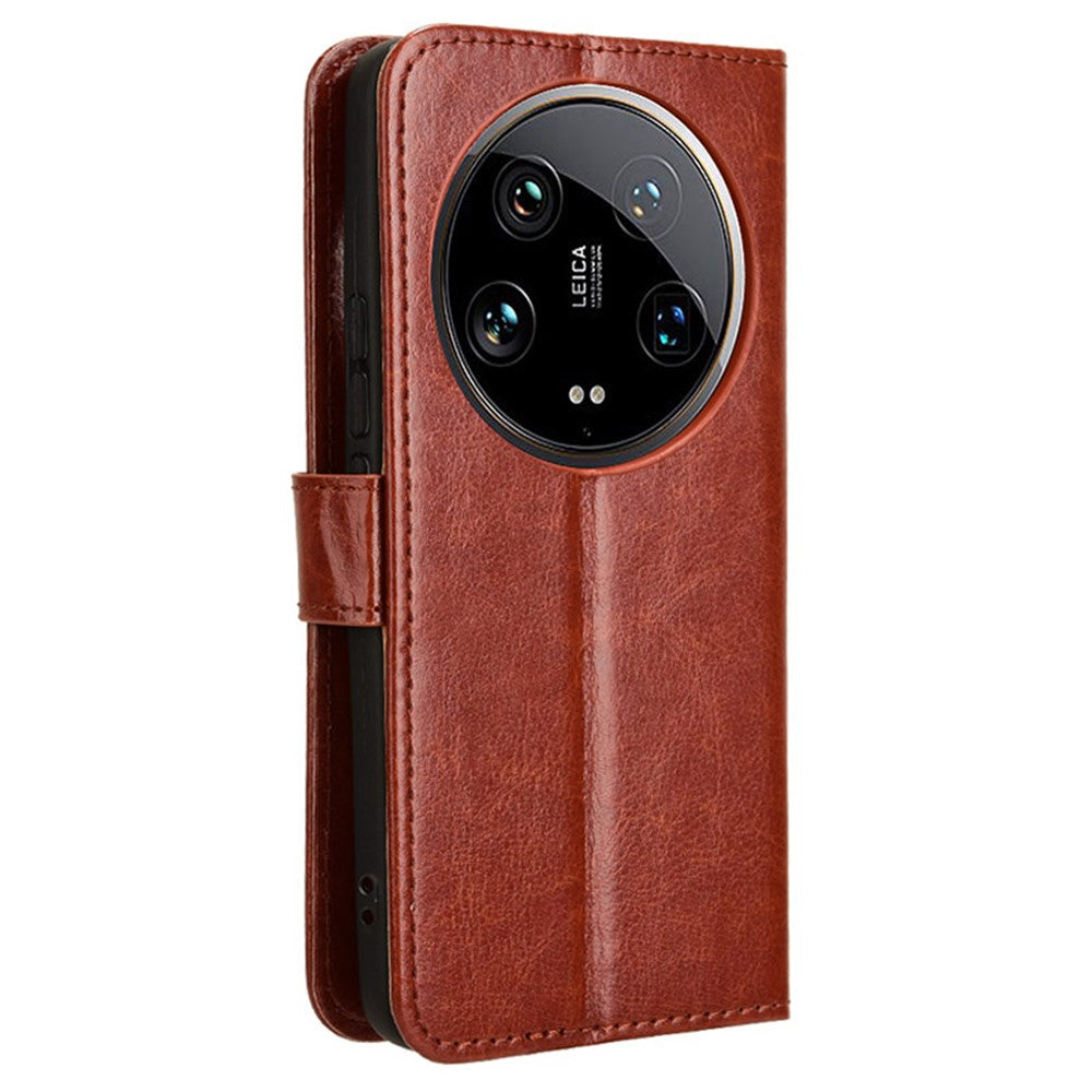 Läderfodral med plånbok och stötsäkert Crazy Horse-textur för Xiaomi 14 Ultra