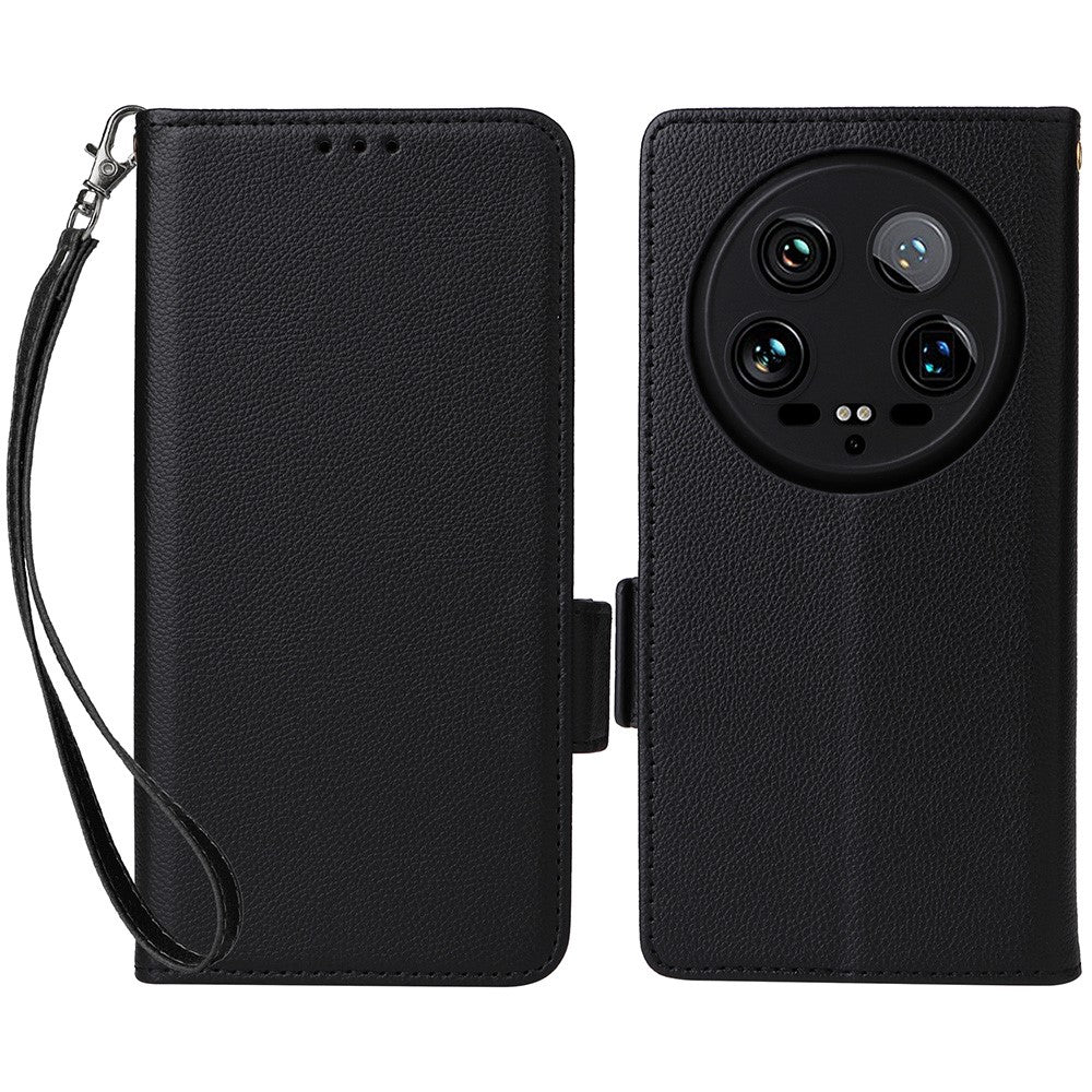 For Xiaomi 14 Ultra Case with Wrist Strap Litchi Texture PU Leather Wallet Phone Cover