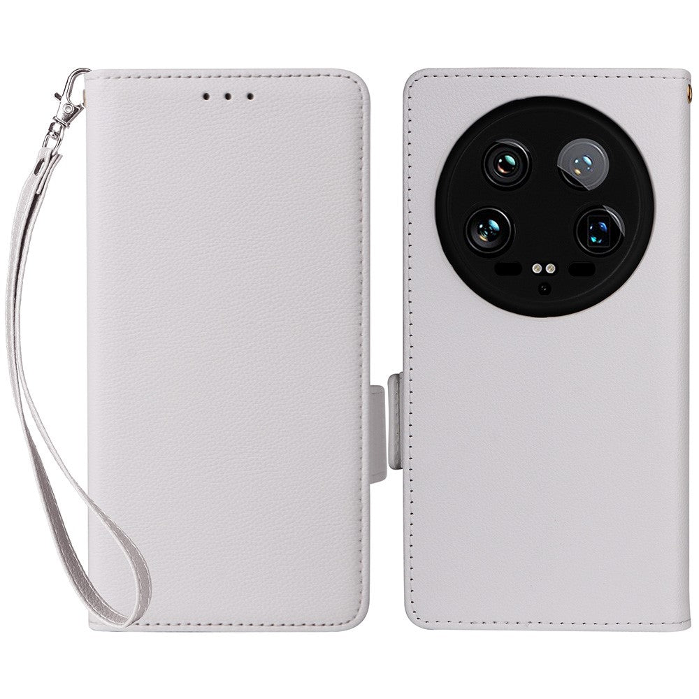 For Xiaomi 14 Ultra Case with Wrist Strap Litchi Texture PU Leather Wallet Phone Cover