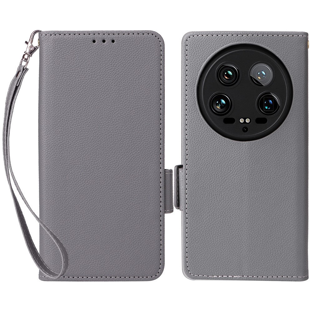 For Xiaomi 14 Ultra Case with Wrist Strap Litchi Texture PU Leather Wallet Phone Cover
