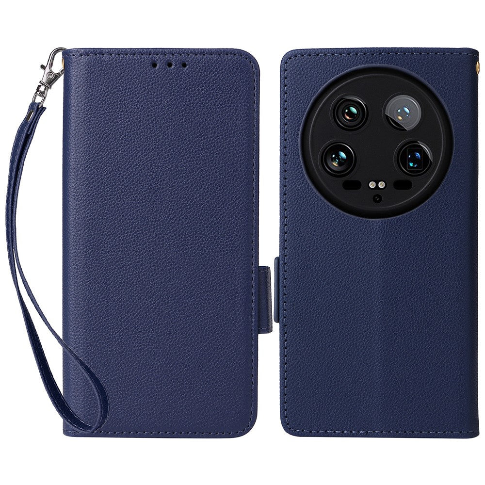For Xiaomi 14 Ultra Case with Wrist Strap Litchi Texture PU Leather Wallet Phone Cover