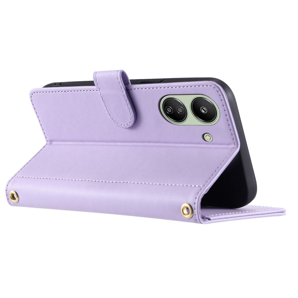For Xiaomi Redmi 13C 4G / Poco C65 4G Case Wallet Rhombus Grid Pattern Phone Cover with Hand Strap