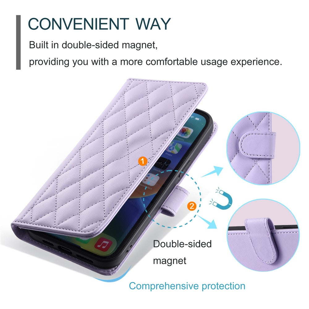 For Xiaomi Redmi 13C 4G / Poco C65 4G Case Wallet Rhombus Grid Pattern Phone Cover with Hand Strap