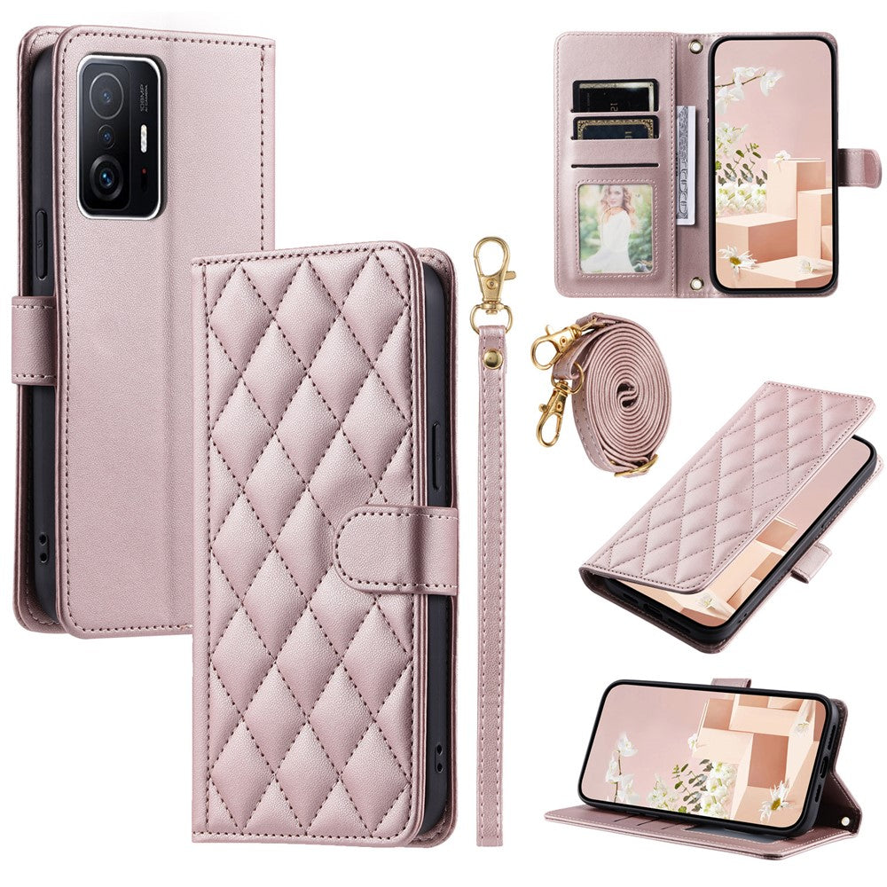 For Xiaomi 11T / 11T Pro Leather Case Wallet Card Holder Phone Cover with Shoulder Strap