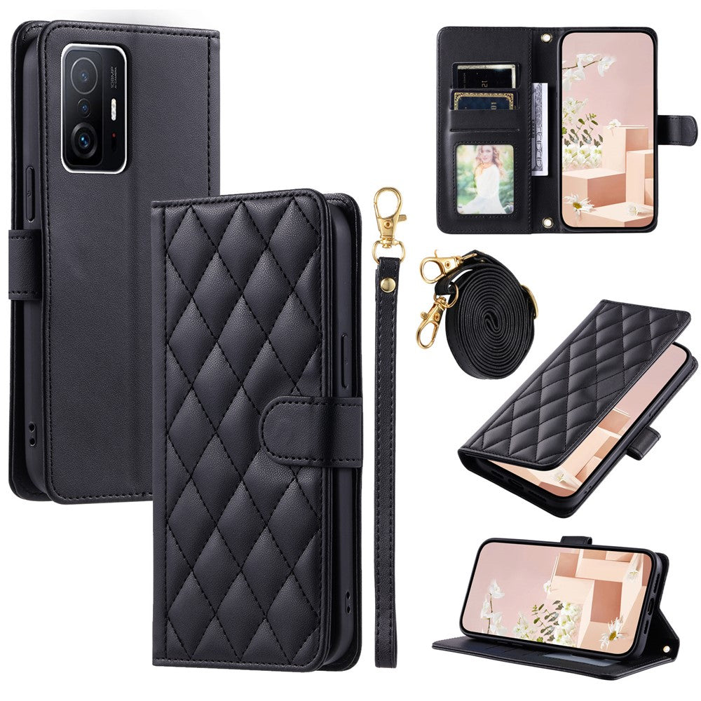 For Xiaomi 11T / 11T Pro Leather Case Wallet Card Holder Phone Cover with Shoulder Strap