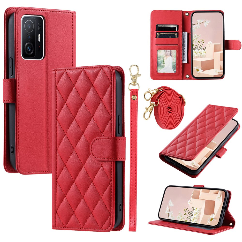 For Xiaomi 11T / 11T Pro Leather Case Wallet Card Holder Phone Cover with Shoulder Strap