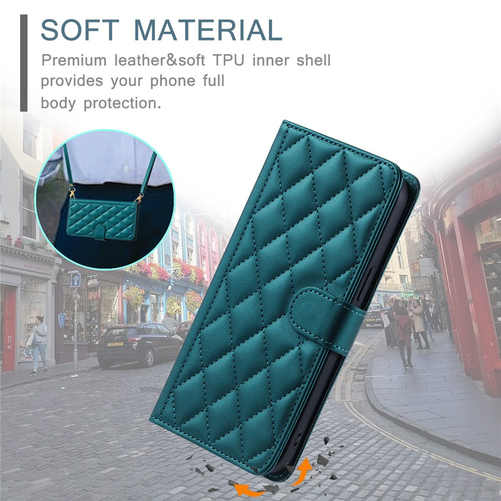 For Xiaomi Poco F5 5G / Redmi Note 12 Turbo Magnetic Case Rhombus Grid Leather Cover with Wrist Strap