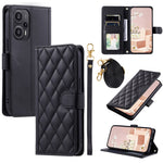 For Xiaomi Poco F5 5G / Redmi Note 12 Turbo Magnetic Case Rhombus Grid Leather Cover with Wrist Strap